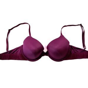 VS PINK Wear Everywhere T-Shirt Lightly Lined Bra - Maroon - 32D